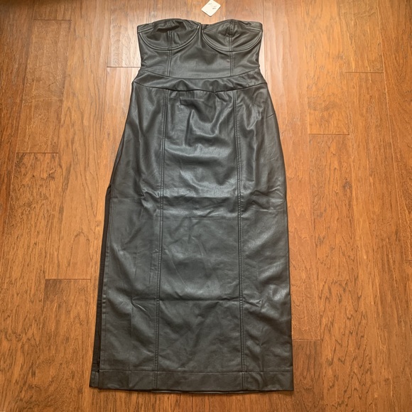 Free People Mira Leather Bodice Midi Dress - Size 10 - Picture 5 of 12